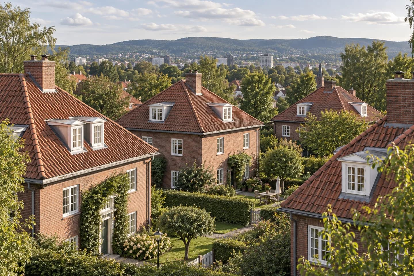 Illustrasjon: Tegltak og hagebypreg inspirert av Ullevål hageby