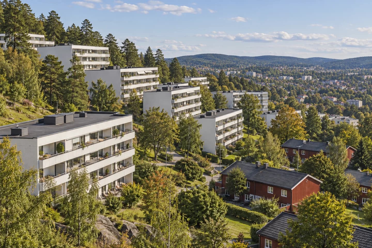 Illustrasjon: Terrasseblokker og småhus inspirert av Stovner
