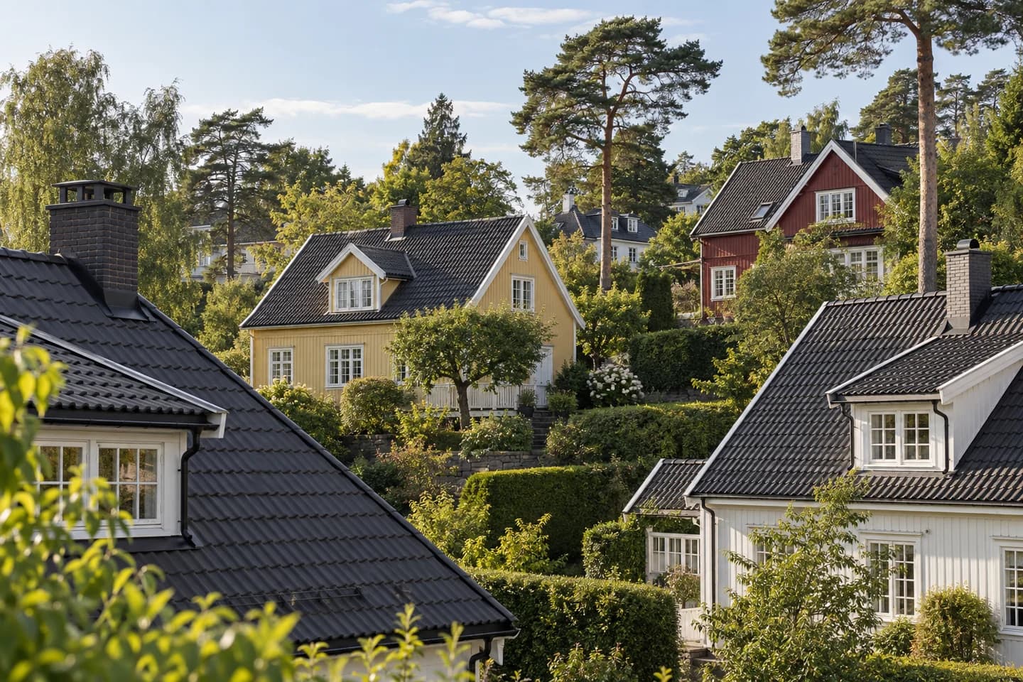 Illustrasjon: Villaer og hager inspirert av Bestum og Ullern