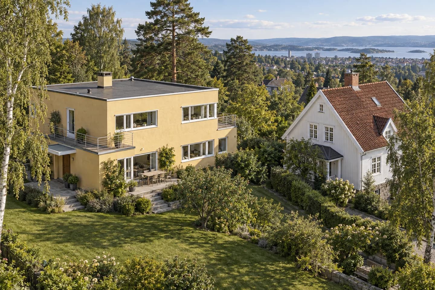 Illustrasjon: Funkis og eldre villabebyggelse inspirert av Vinderen