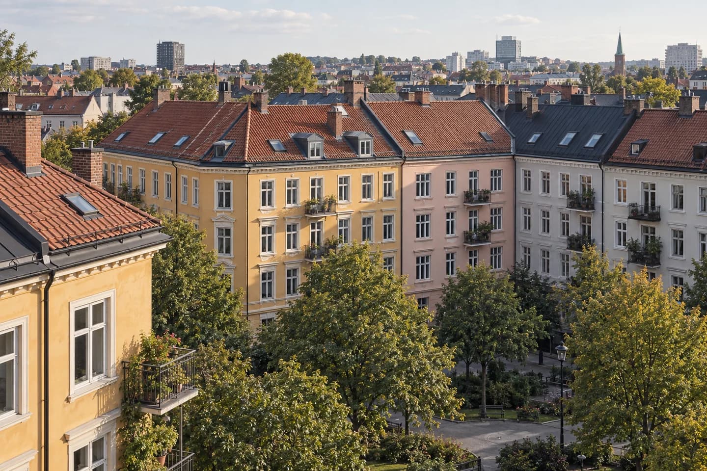 Illustrasjon: Murgårder og taklandskap inspirert av Grünerløkka