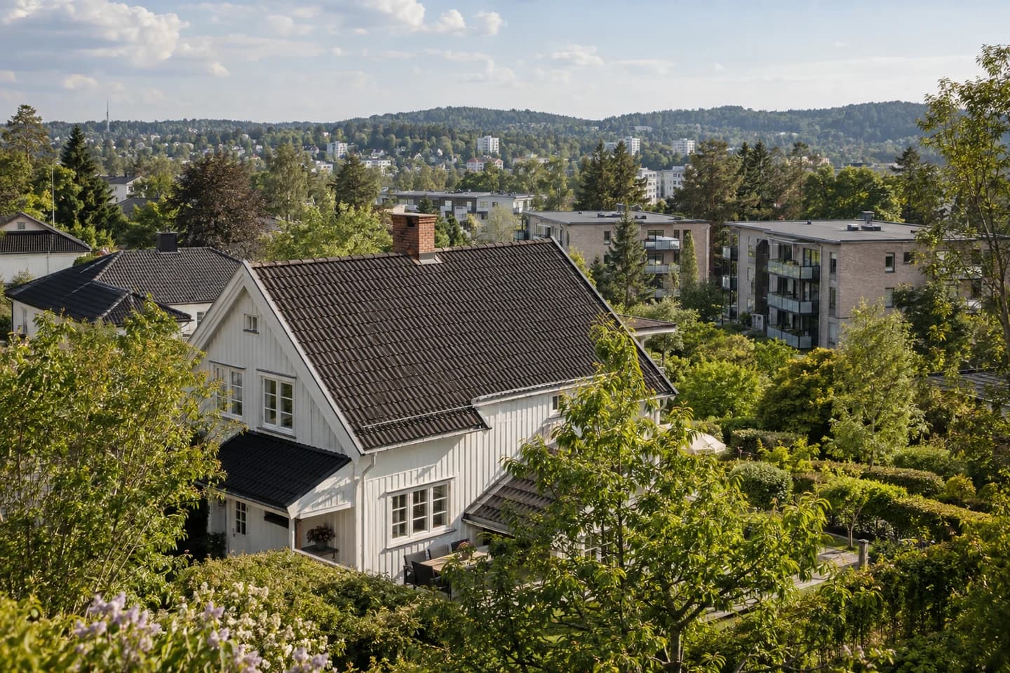 Illustrasjon: Villatak og lavblokker inspirert av Nordstrand og Lambertseter