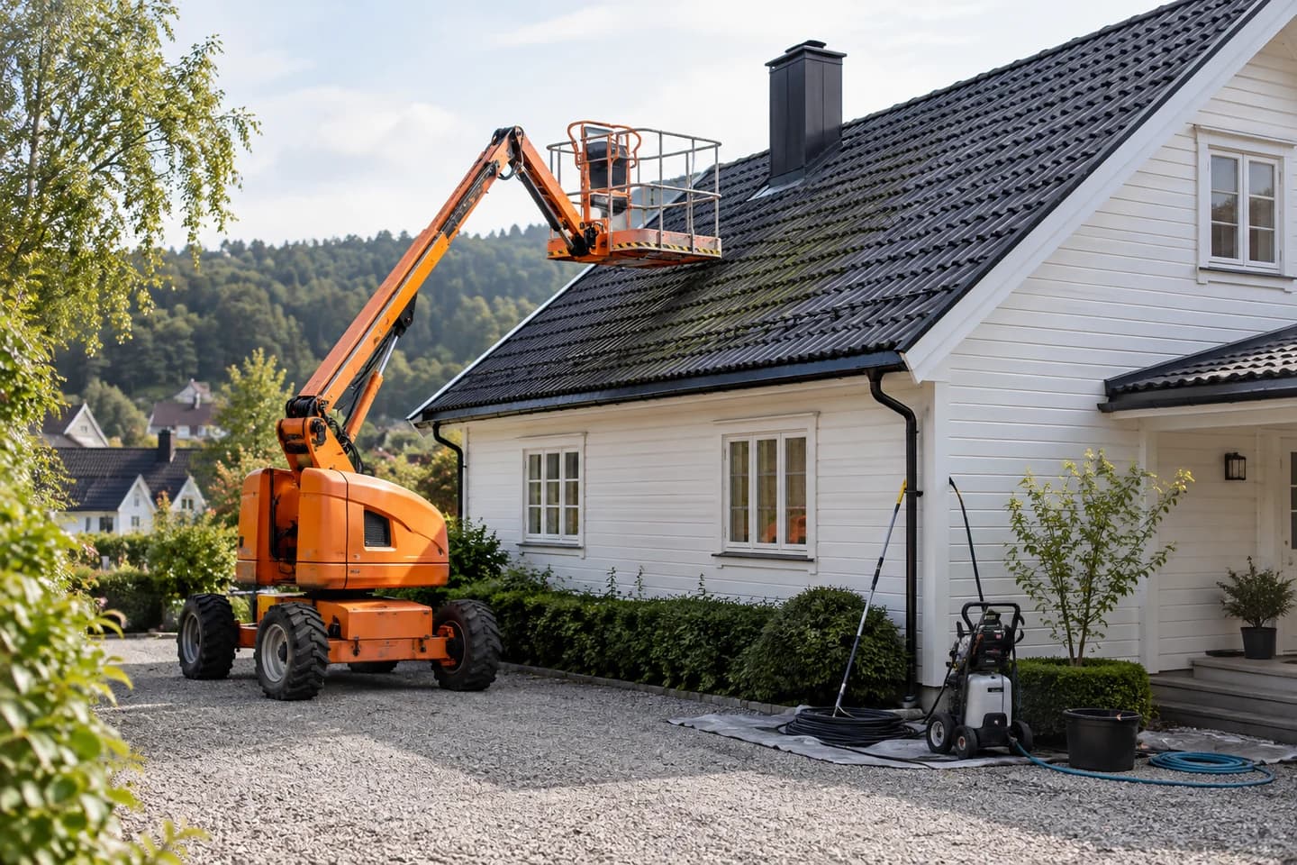 Illustrasjon: Lift ved en bolig som skal ha takvask